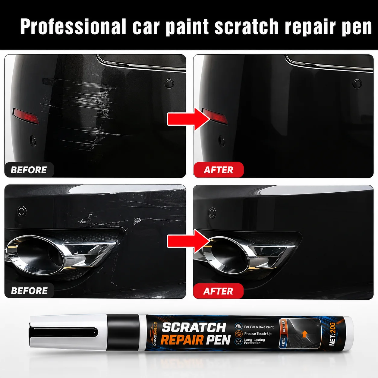 KJM Car Scratch Repair Pen Black Touch Up Marker For Auto Motorcycle Minor Scratches Waterproof Long Lasting DIY Paint Care