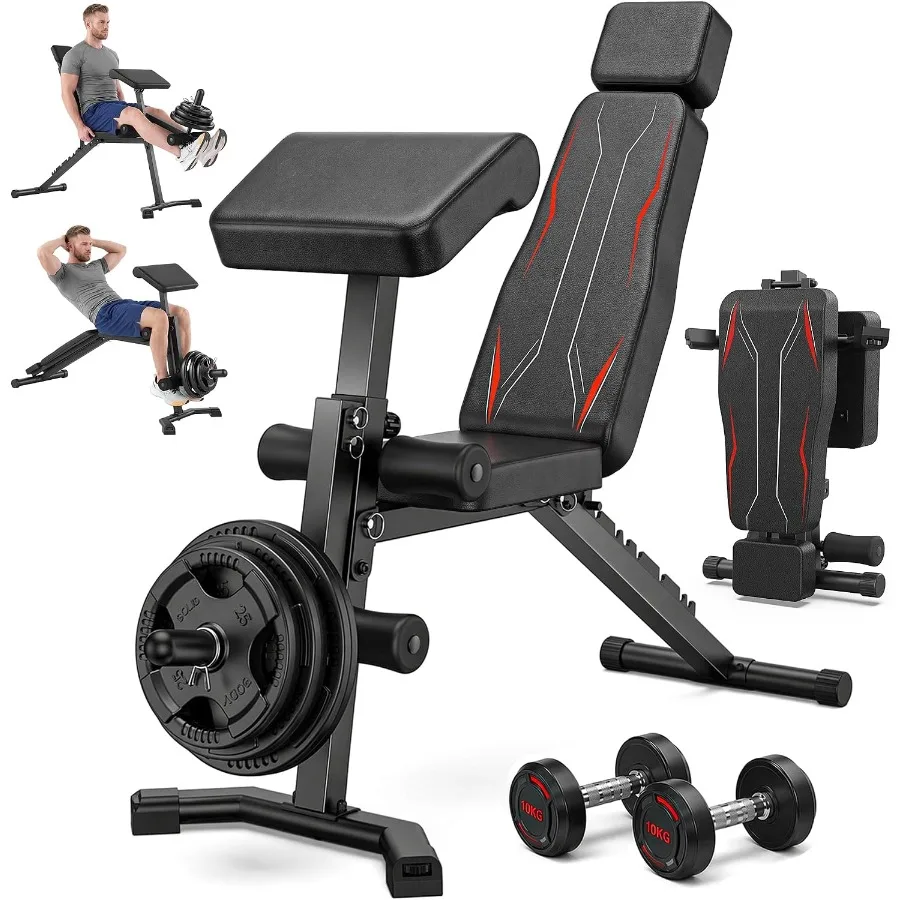 Adjustable Weight Bench with Leg Extension and Curl, Preacher Curl Bench for Home Gym, Foldable Workout Bench, 800LBS Full Body