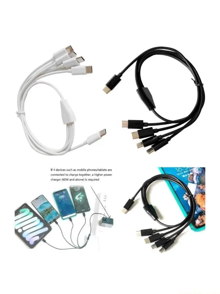 F62C 4 In 1 USB Type C Charging Cable Cord Universal for Phones Tablets Pads Power Supply Cord for 50CM