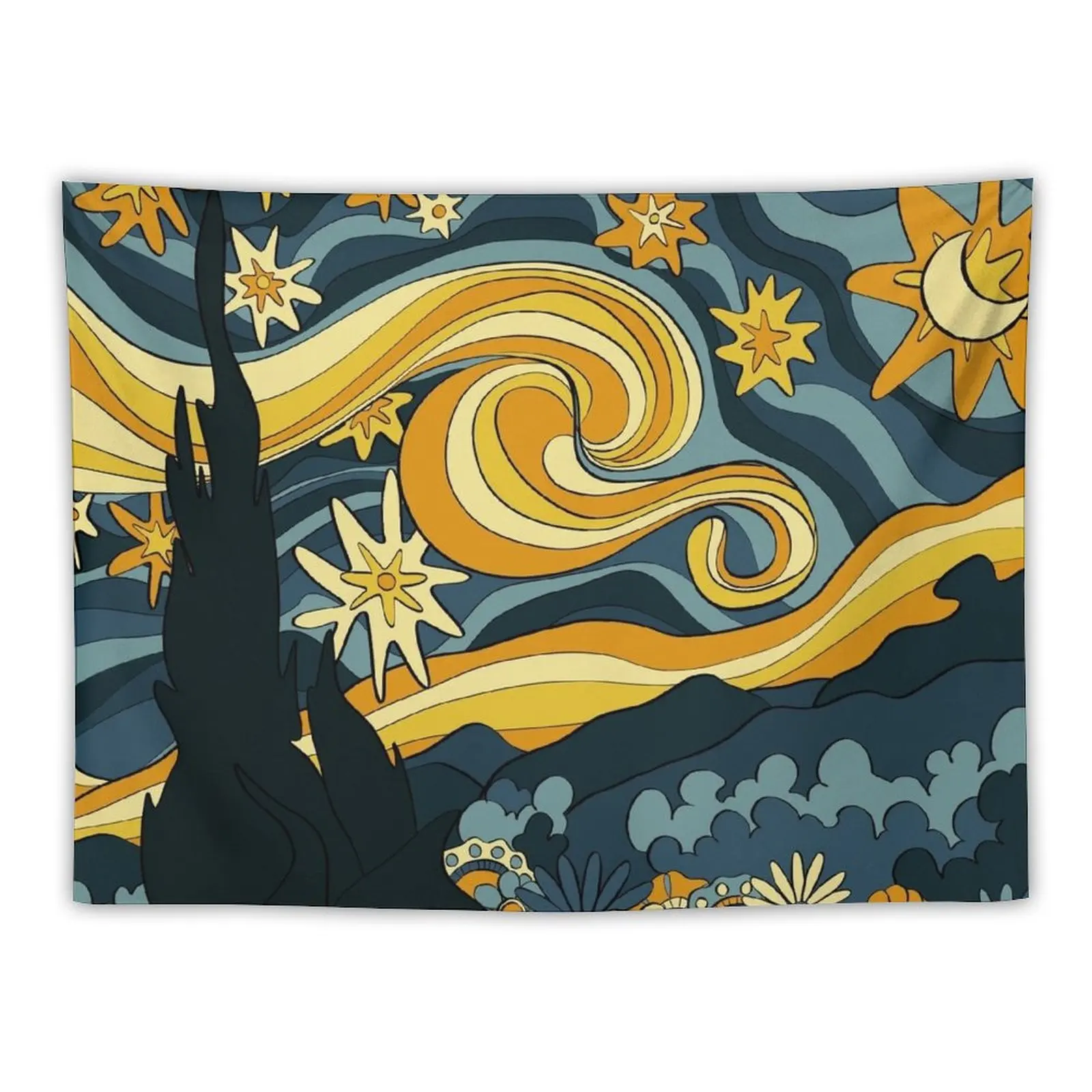 

Groovy Starry Night Tapestry Decoration Aesthetic Decor For Room Wall Art Tapestry