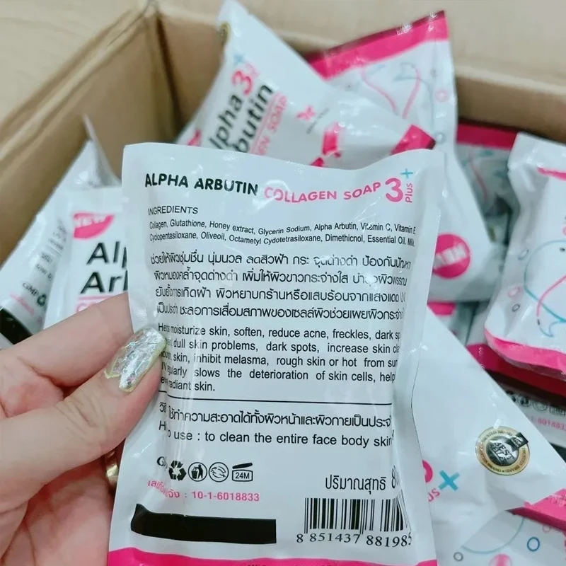 Alpha Arbutin 3 Plus Collagen Soap Body Natural Brightening Smooth Cleansing Reduce Dark Spots Acne Scar Whitens Skin 80g