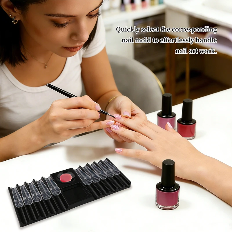 Plastic Multi-purpose Nail Art Pen Holder 10-Compartment Brush Stand With Color Palette Organize And Display Manicure Tool