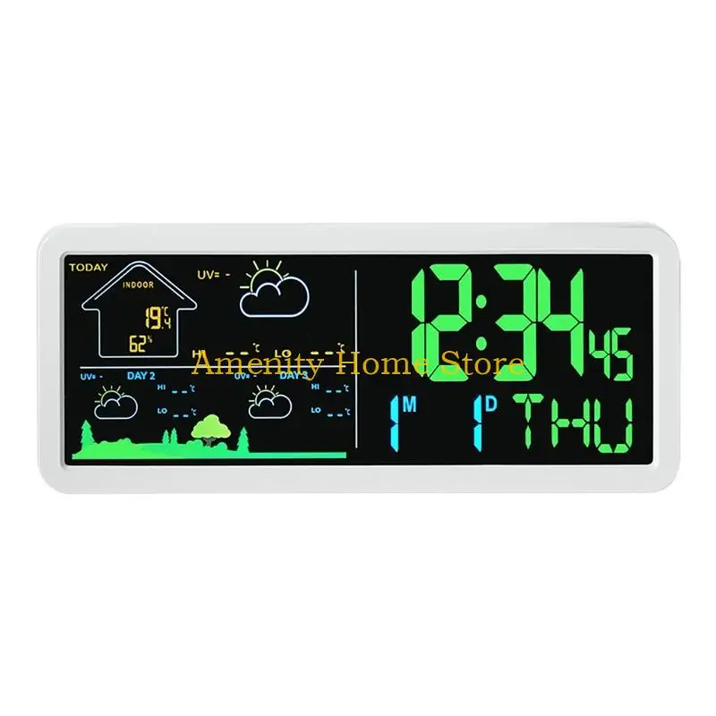 F26C Minimalists Large Wall LCD Clock with Time Date And Temperature Humidity Sensors