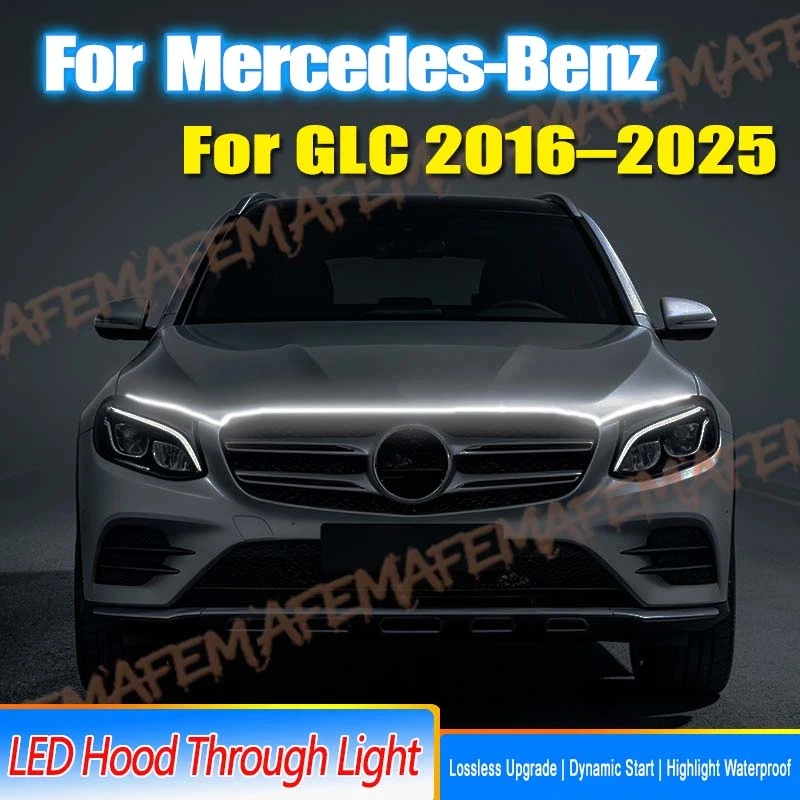 Car Engine Hood Decorative Light Bar Waterproof DRL LED Strip For Mercedes-Benz GLC 2016-2025 Daytime Running Light Start-Scan