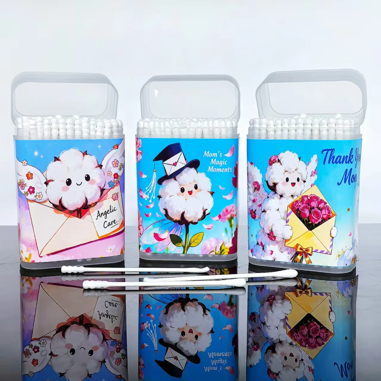 300 Stück Wattestäbchen zum Muttertag, doppelköpfige Wattestäbchen mit dünnem Papierstäbchen, Wattestäbchen als Geschenk zum Muttertag