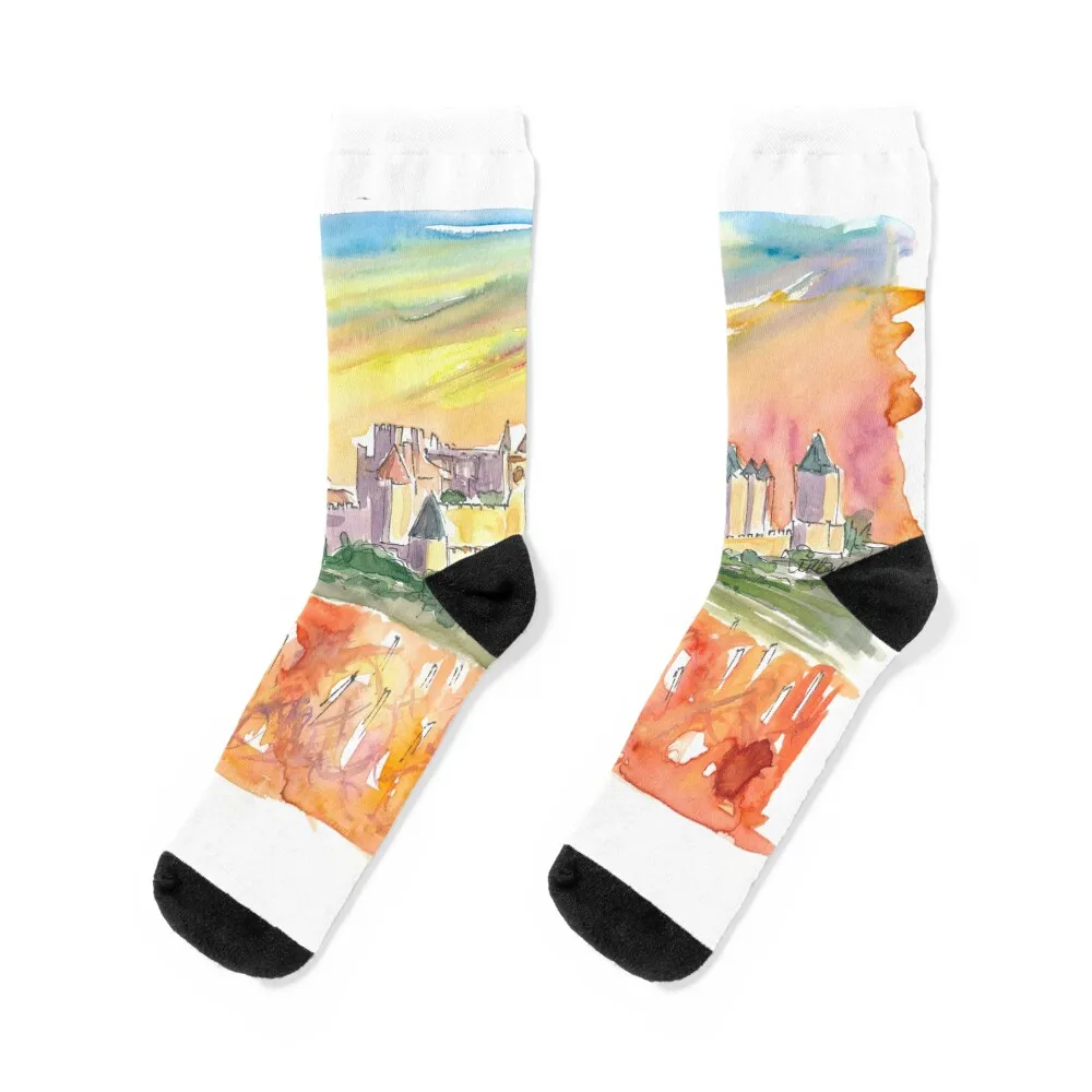 

Carcassonne Fortified City In Occitanie with Vinery At Sunset Socks sheer cotton crazy Socks Man Women's