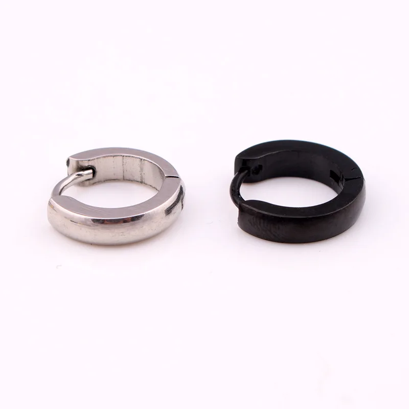 Fashion Men Women Color Black Hoop Earrings Titanium Steel Small Smooth Surface 3mm Narrow Hoop Huggie Earrings Jewelry