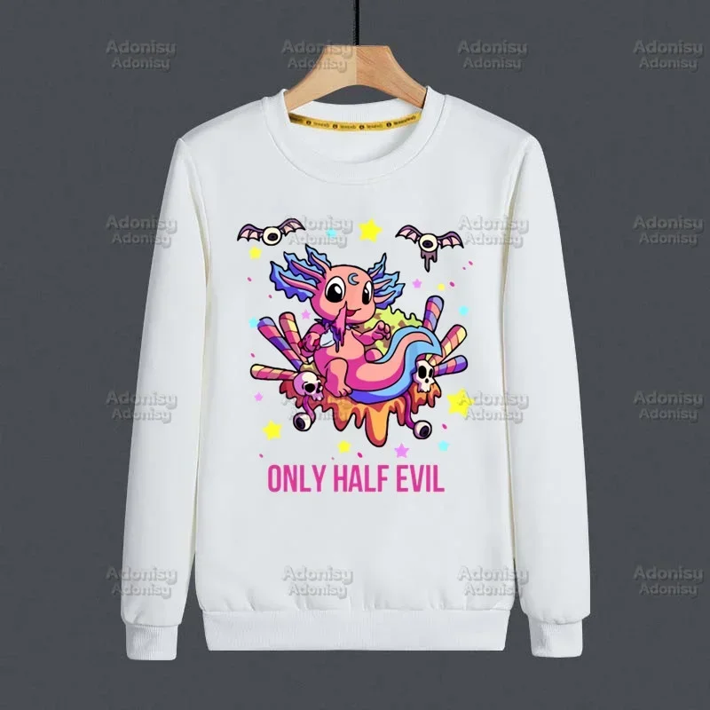 Cute Axolotl Loves Kawaii Cartoon Lizard Men Hoodie Autumn Hip Hop Streetwear Men Pullover Sweatshirts Hoodies White Color Male