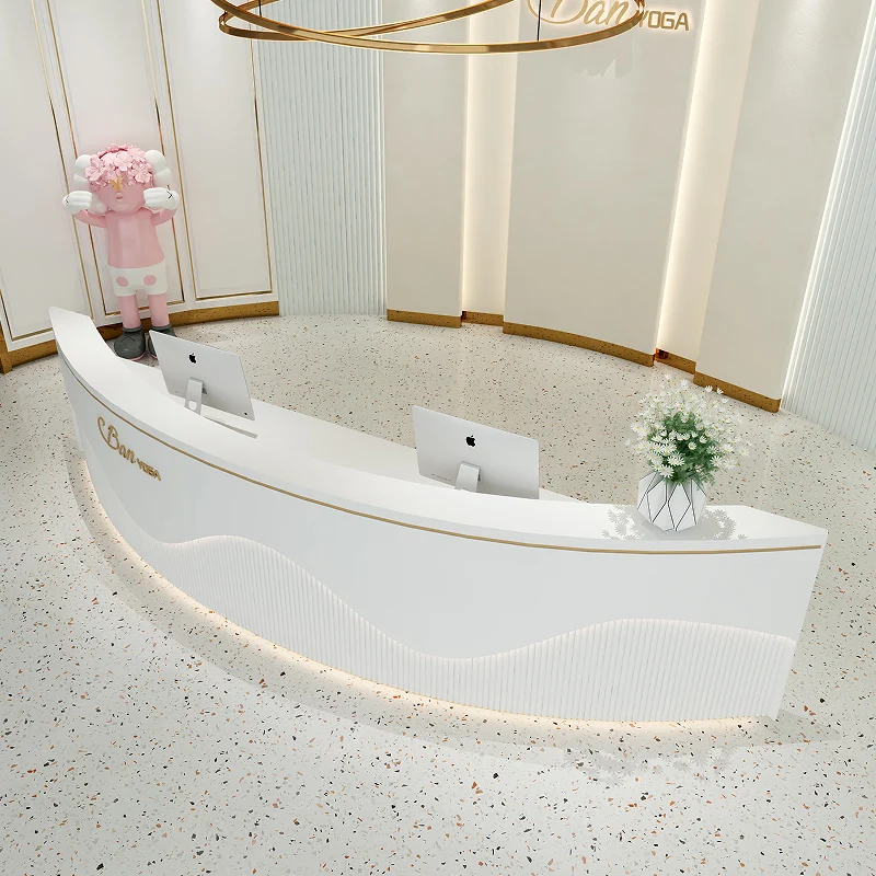 Modern Small Simple Checkstand Cashier Mdf Table Salon Checkout Counter Office Furniture Curved Reception Desk