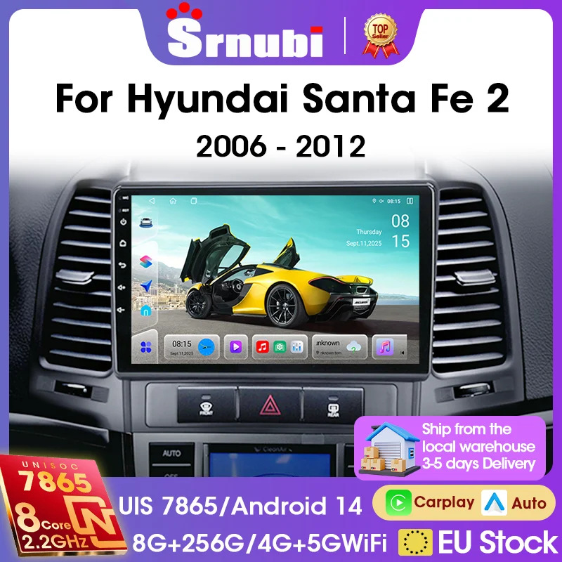Autoradio Srnubi 9 pouces pour Honda Fit Jazz City 2001-2008, lecteur vidéo multimédia avec navigation GPS, Carplay sans fil, Android Auto, unité principale 2 Din avec cadre, prise en charge audio DSP, commande au volant