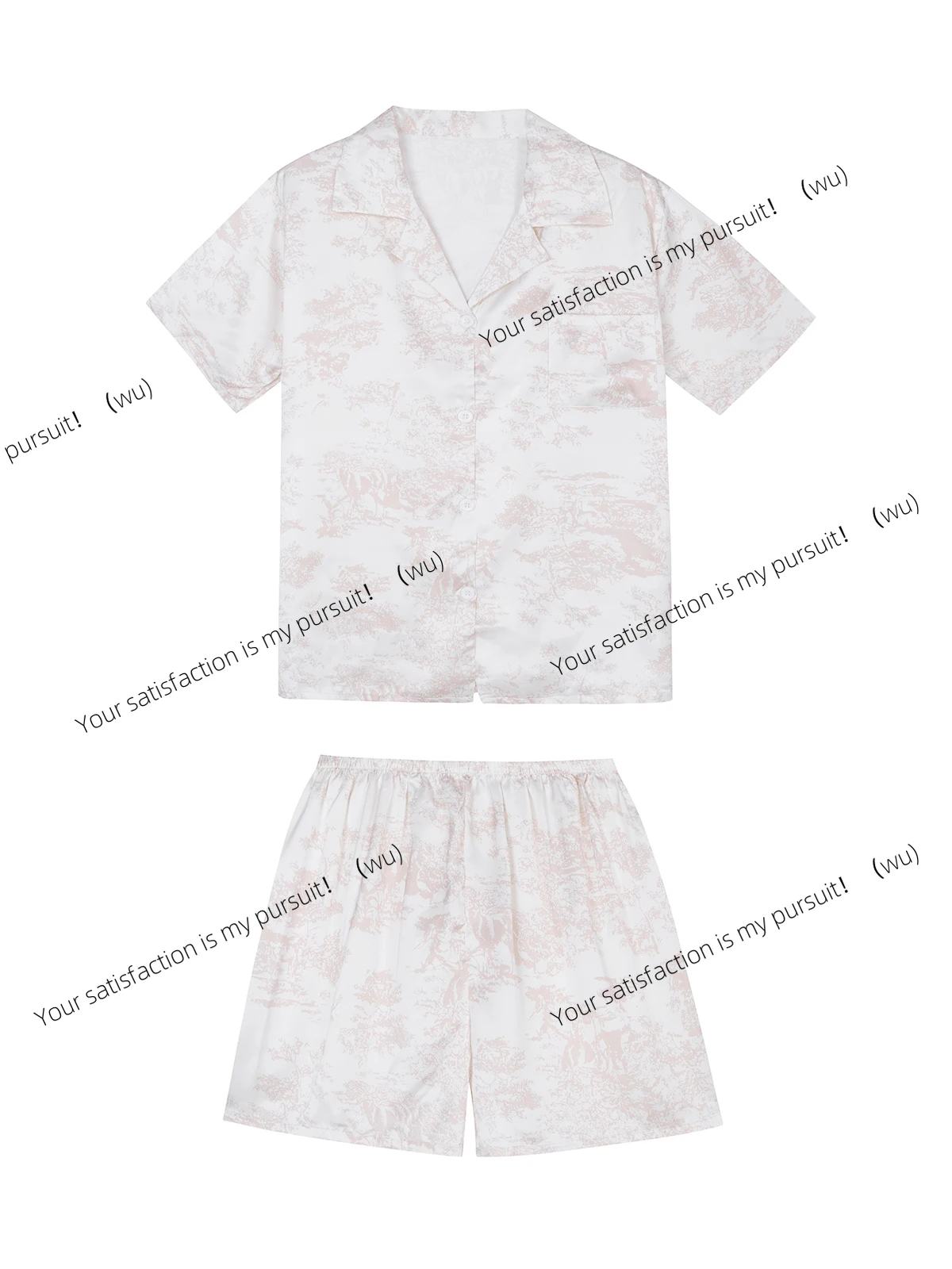 ZOCI-Atasan dan celana pendek berkancing lengan pendek bermotif lucu 2 potong wanita, piyama merah muda, pakaian santai yang lembut dan nyaman