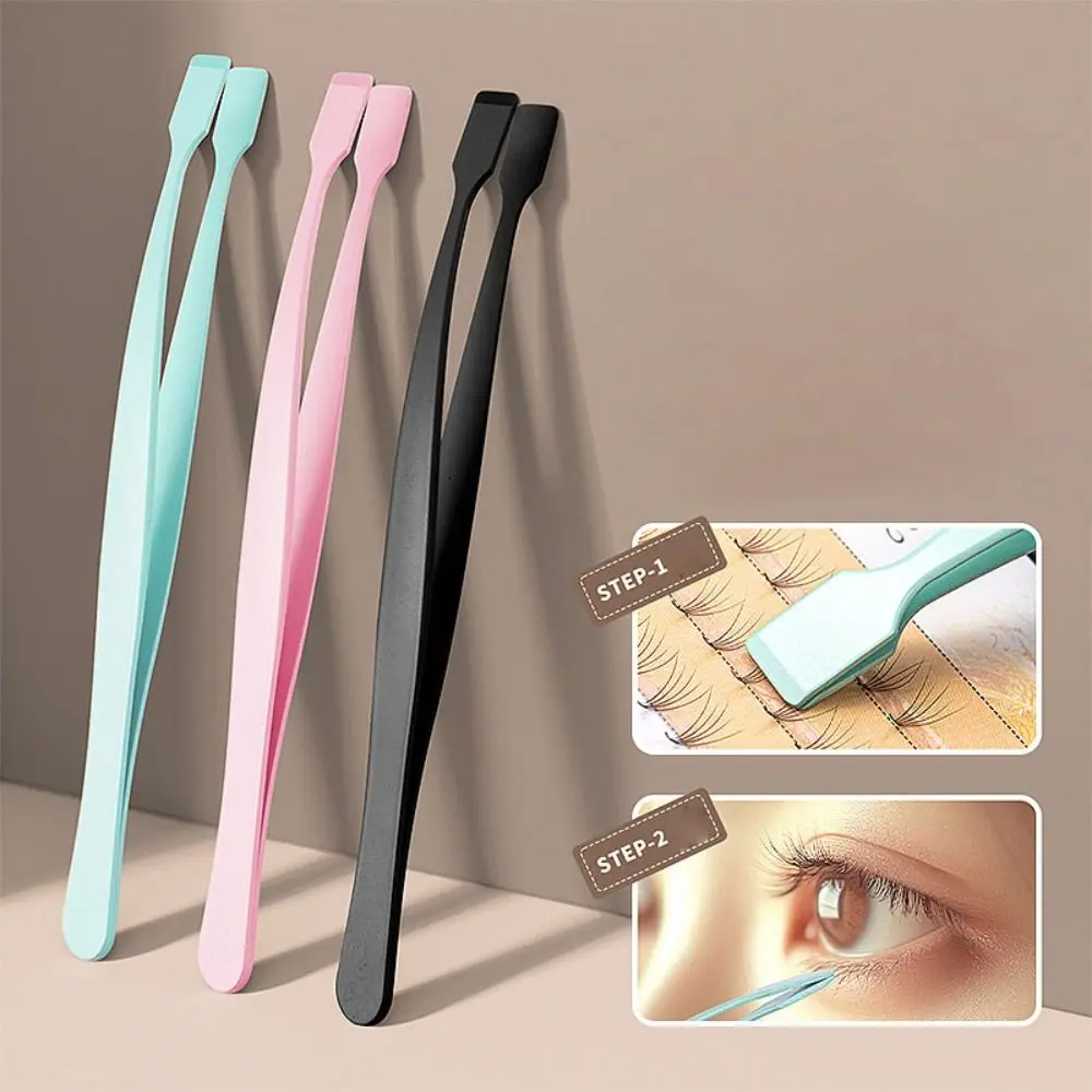 

New Large Flat Clamp Head Eyelash Tweezer Stainless Steel 45 Degree Curved Curved Tweezers Clip Durable Black Color Makeup Tool