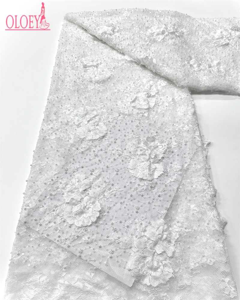 

OLOEY уникальный дизайн, вышитая сетчатая кружевная ткань с блестками, белые бусины, ткань высокого качества для вечернего вечернего платья