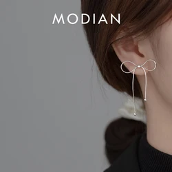 Modian 925 Sterling Silver Snake Chain Bowknot Ear Studs Simple Line Charm Stud Earrings For Women Trendy Fine Jewelry Gifts