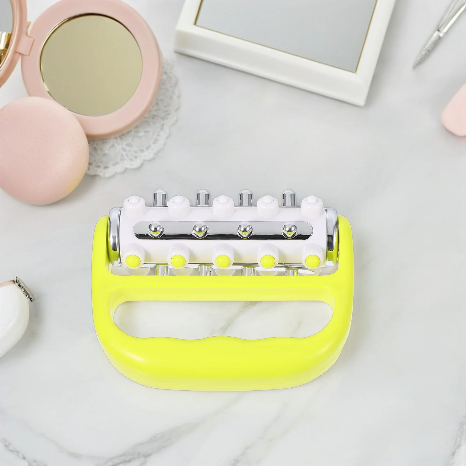 

Handheld Plastic Roller Massager Yellow Portable Muscle Pain Relief Deep Tissue Manual Body Neck Leg Foot Massager Tool