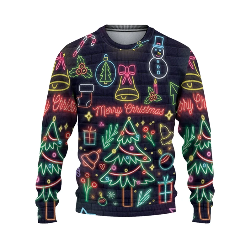 

3d Print Design Pullover Sweatshirt Merry Christmas Christmas Tree Snowman Graphic Ugly Sweater Home Party Funny Sweatshirts