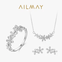 Ailmay Genuine 925 Sterling Silver Little Daisy exquisite Flowers Jewelry Sets Sparkling CZ For Women Statement Jewelry Gift