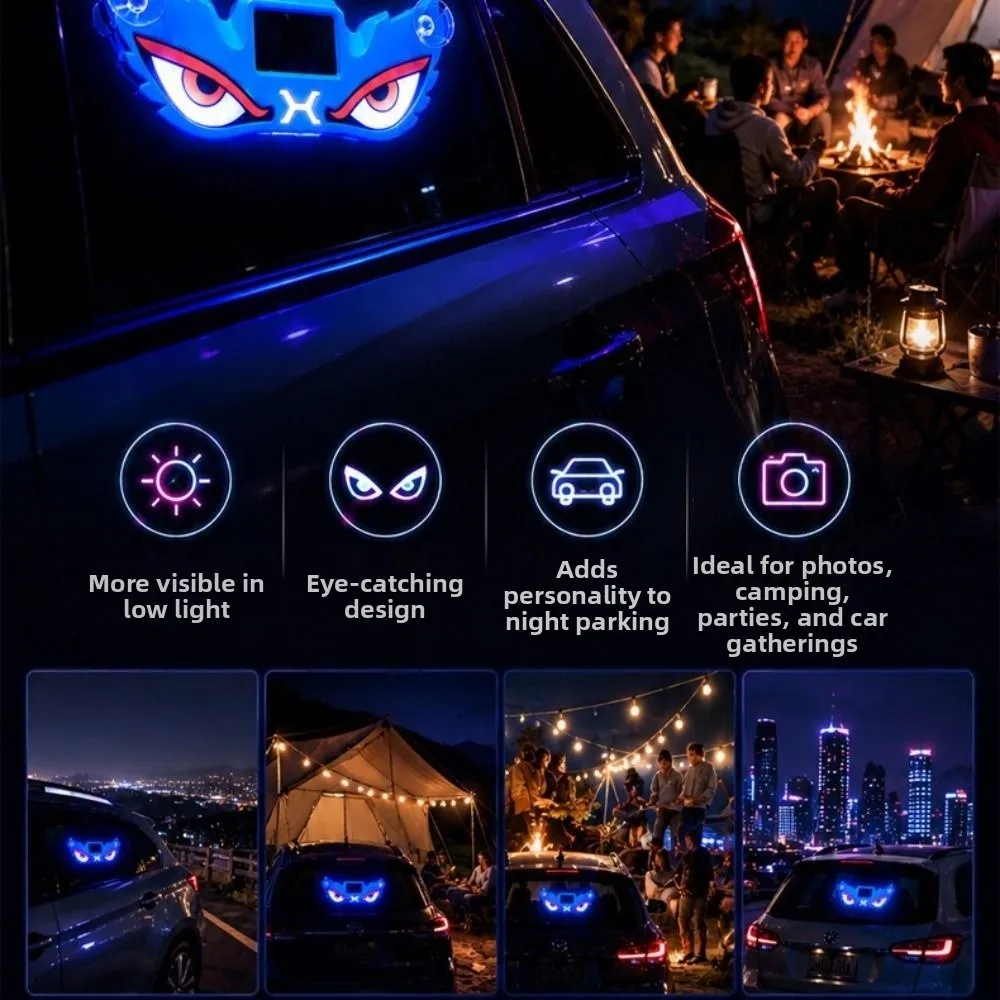 5 Modes Car Demon Eye Light Creative Cool Solar Warning Light Suction Cup Installation Safety Car Atmosphere Light