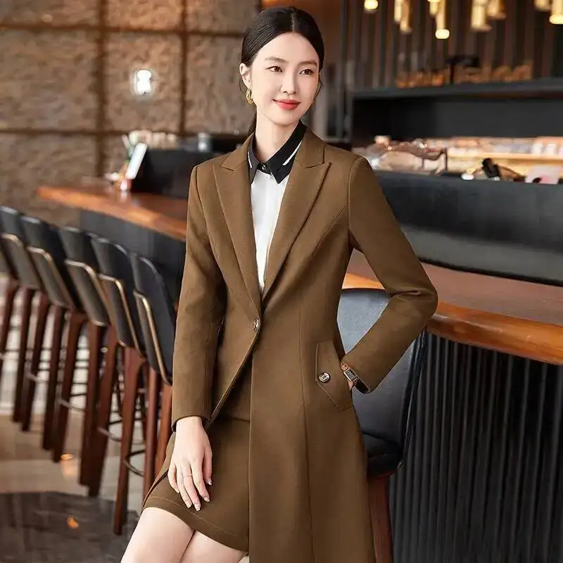 High Quality Fabric Autumn Winter Formal Elegant Styles Middle Long Windbreaker Professional Office Work Wear Career Interview