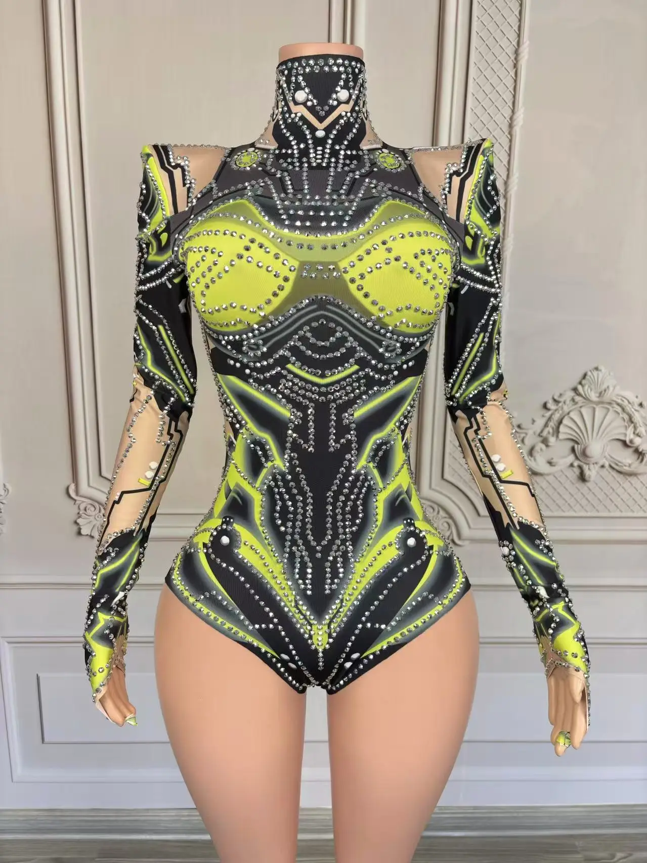 

Women Sexy Sparkly Stretch Bodysuit NiahtclubBar Di Gogo Dancers Group Jumpsuit Pole DanceClothing Cosplay Stage Costumes c439