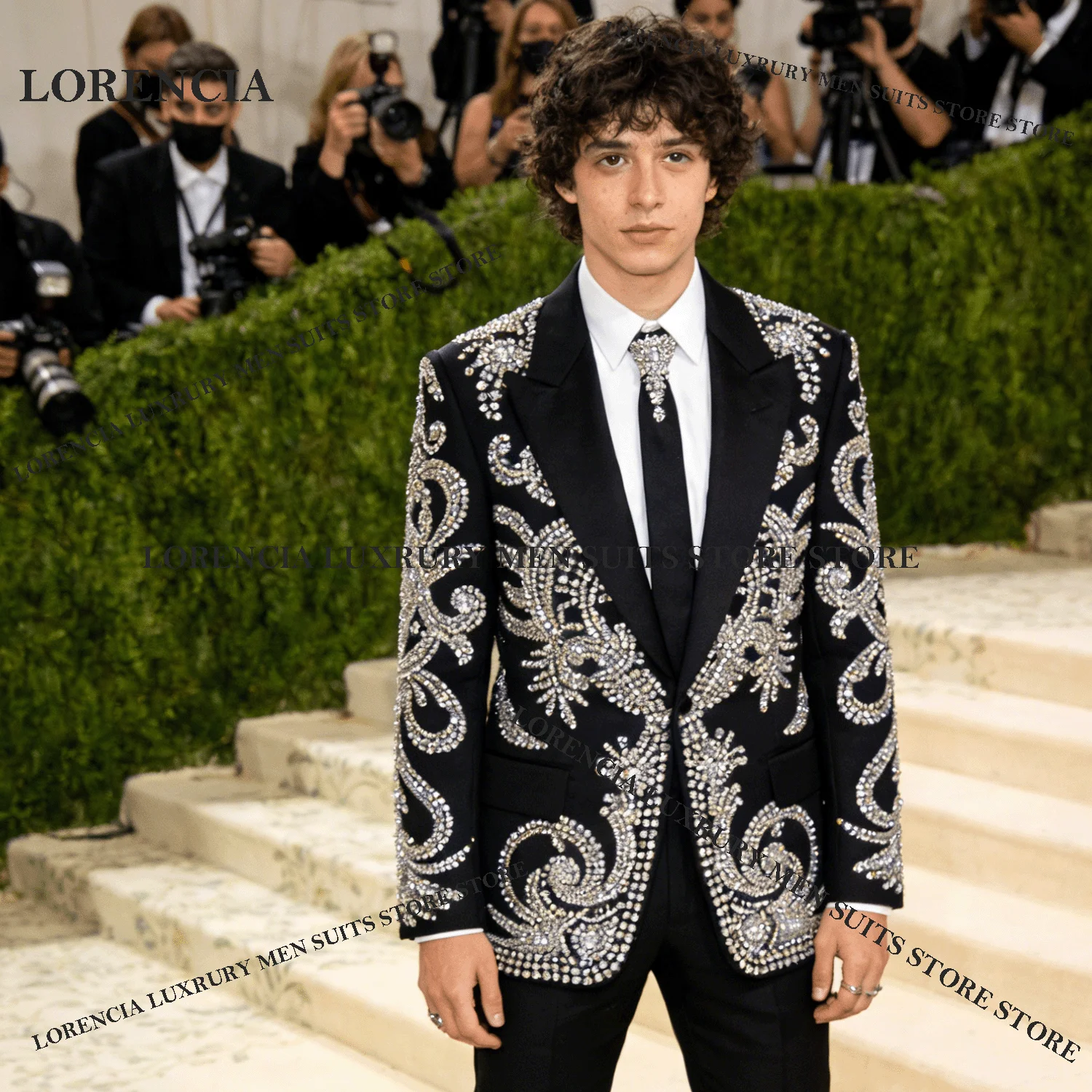 

Мужские костюмы по индивидуальному заказу, однобортные пиджаки для жениха, кристаллы, свадебная шаль с лацканами, ropa hombre, комплекты из 2 предметов, жаккардовый вечерние смокинг