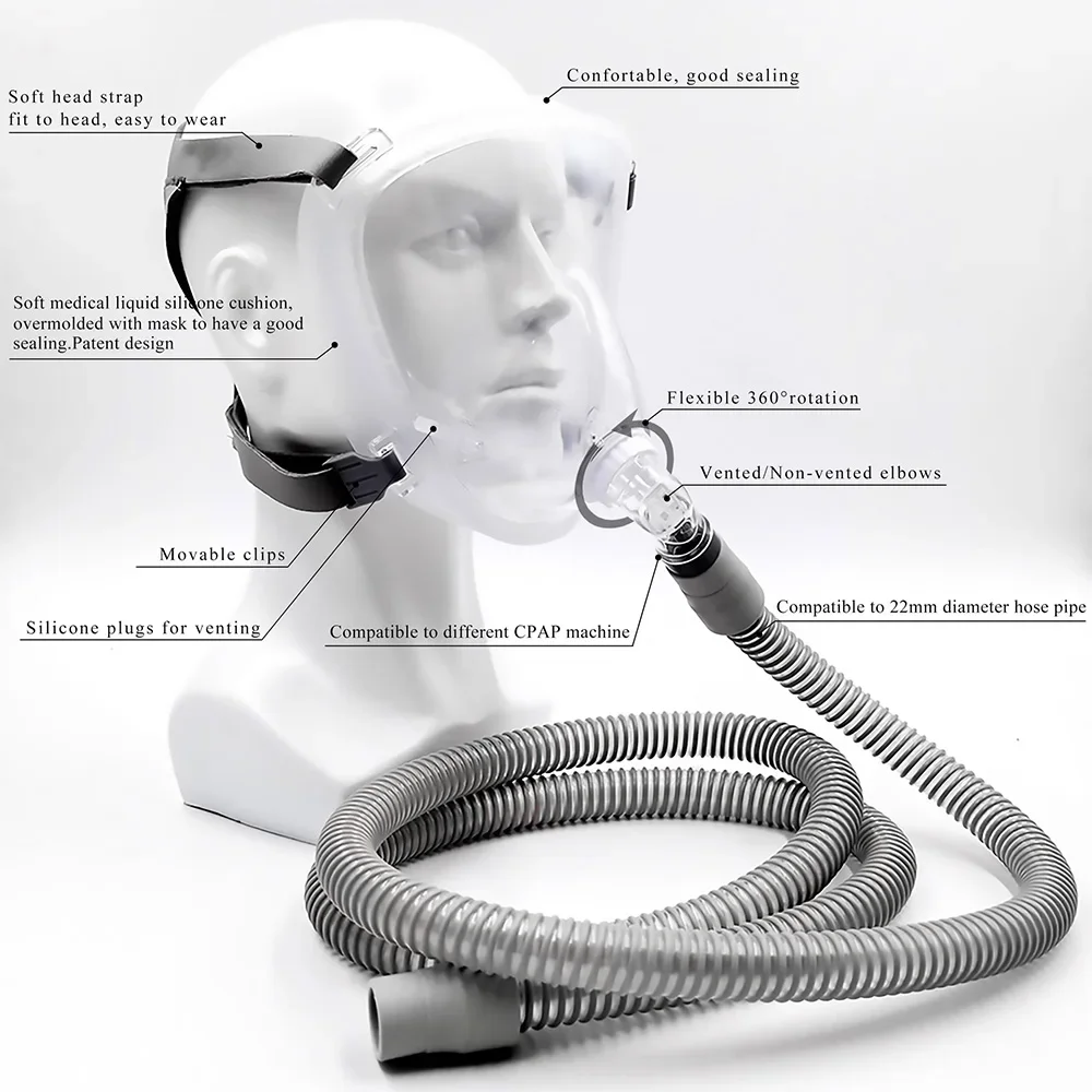 CPAP Full Face Mask Auto CPAP Respirator Accessories with Headgear Headband for Breathing Machine Sleep Apnea and Snoring Adult