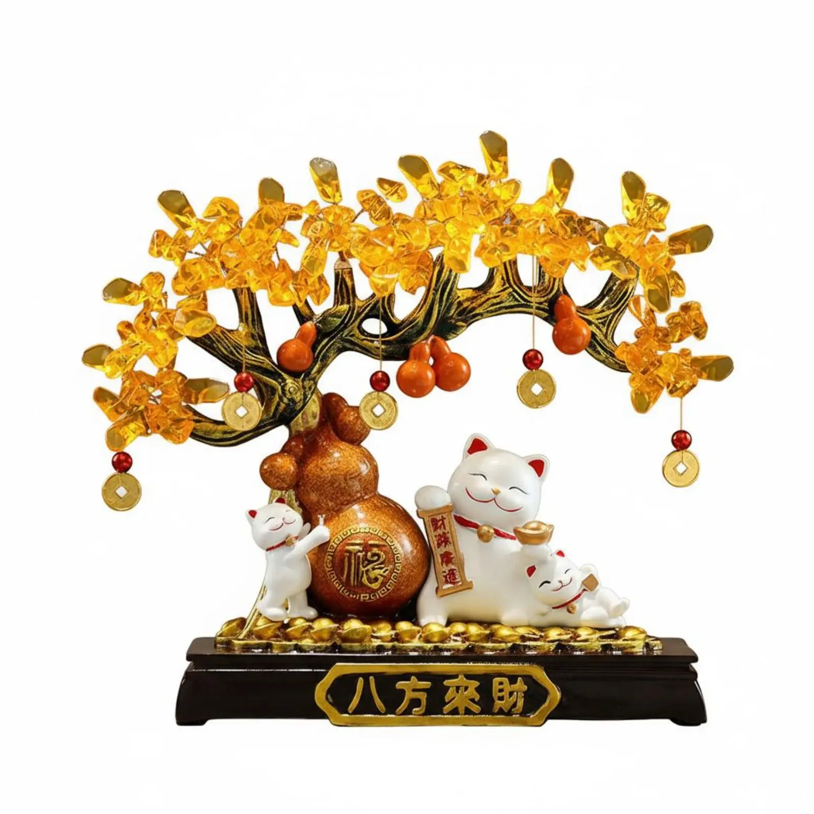 

Денежное дерево «Счастливый кот» в новом китайском стиле, фигурка тыквы и денежного дерева, декор для привлечения богатства по фен-шуй, подарок на новоселье