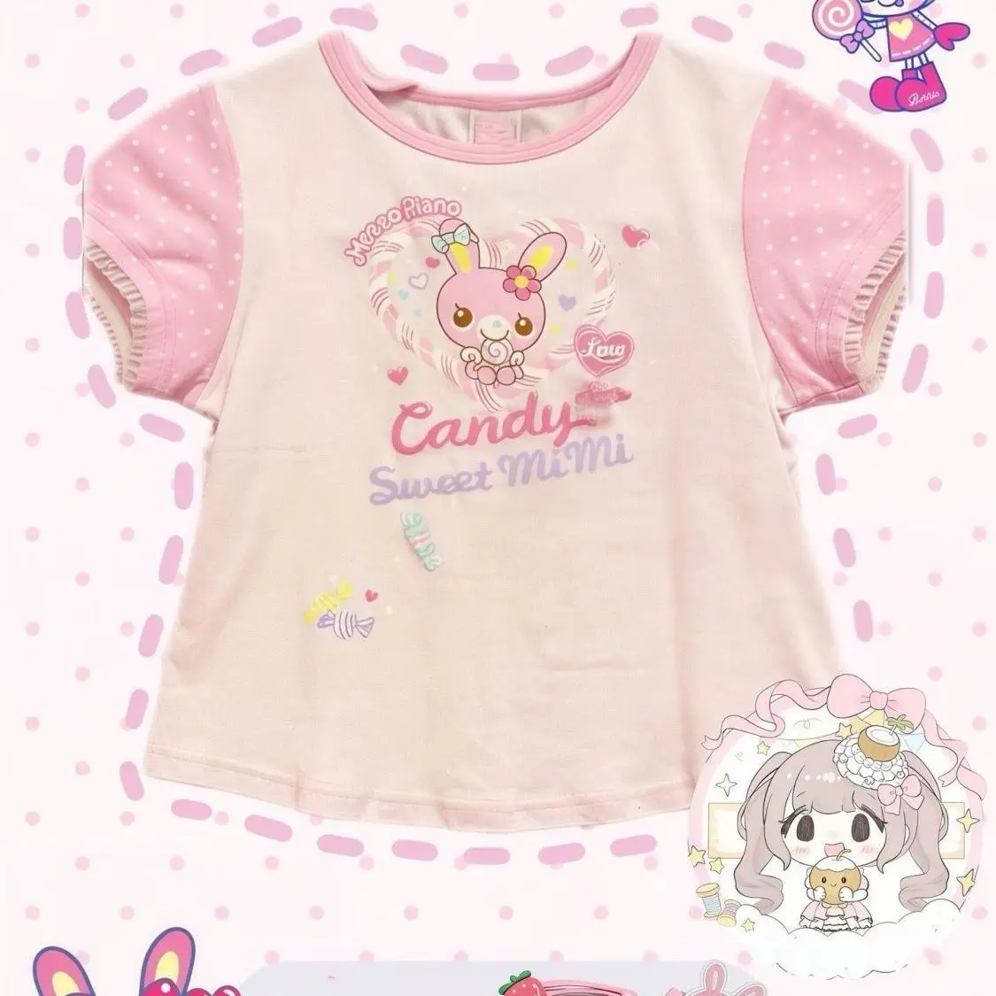 Image of Japanisches Cartoon-Motiv Bedrucktes Jojifuku Kurzarm-T-Shirt Sommer Neu Vielseitig Kombinierbar Süßes Mädchen Kawaii Kleidung Y2k Ästhetisches T-Shirt