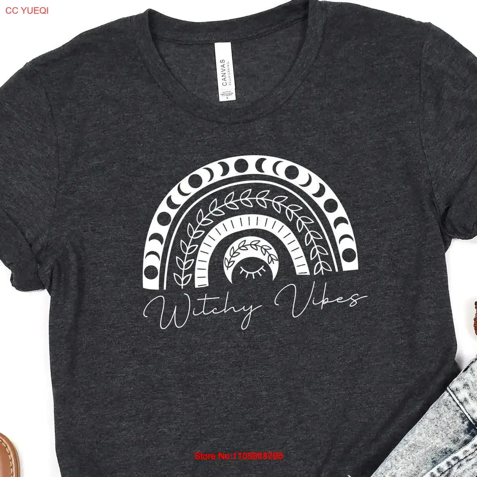 Witchy Vibes T Shirt Witch Rainbow WitchcrafT Triple Moon Phases vintage Washed homme Breathable Soft graphic Comfortable
