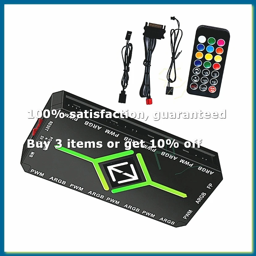 ●5V 3 Pin ARGB Controller Cooling 4 Pin PWM Fan Hub PWM ARGB Fan Hub for 5V Addressable ARGB Computer PC Case Fan Black