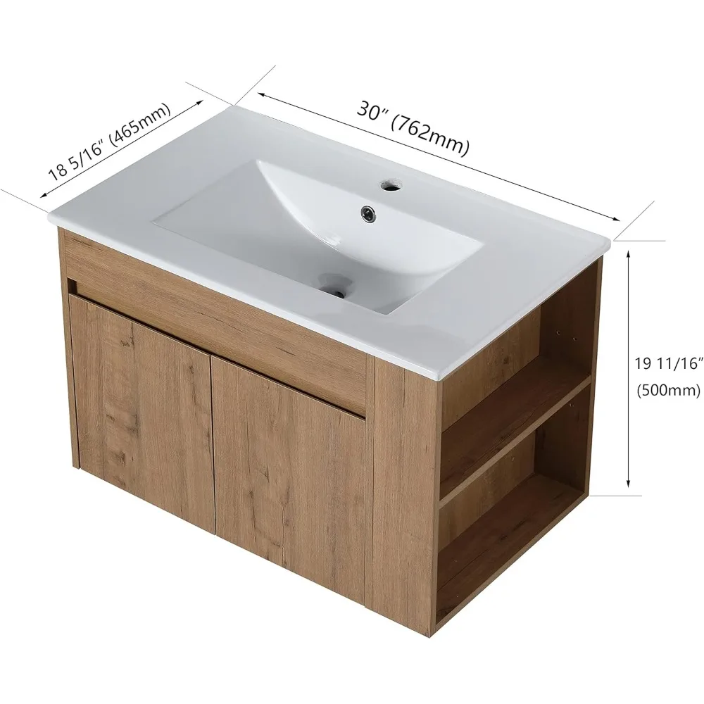 Bathroom Vanity with Sink 30 Inch,Bathroom Vanities Set,Single Bathroom Vanity Set with Top Basin Storage Cabinet,Soft CloseDoor