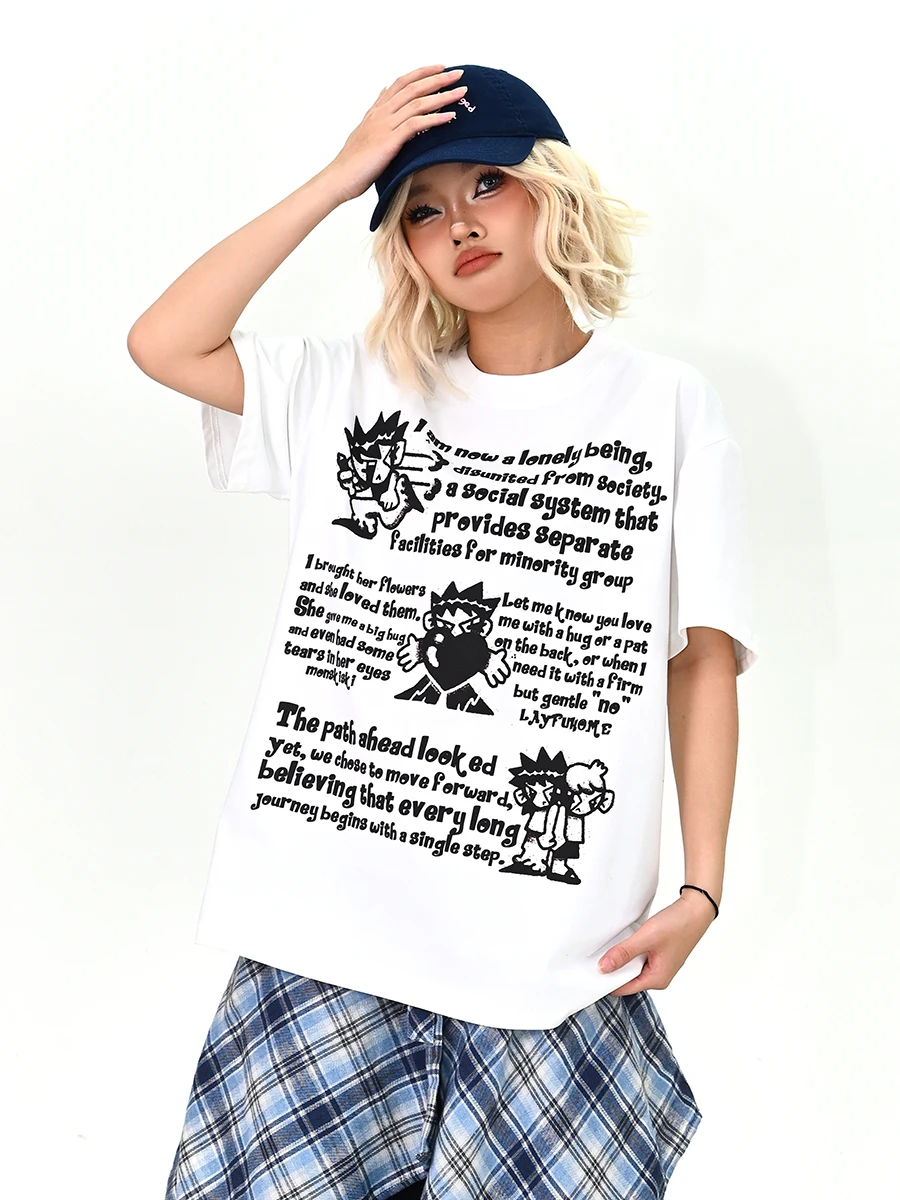 

Creative Lazy Letter ort Sve T-irt Women's Loose BF American Sle Summer New Couple's Streetwear round Ne Top