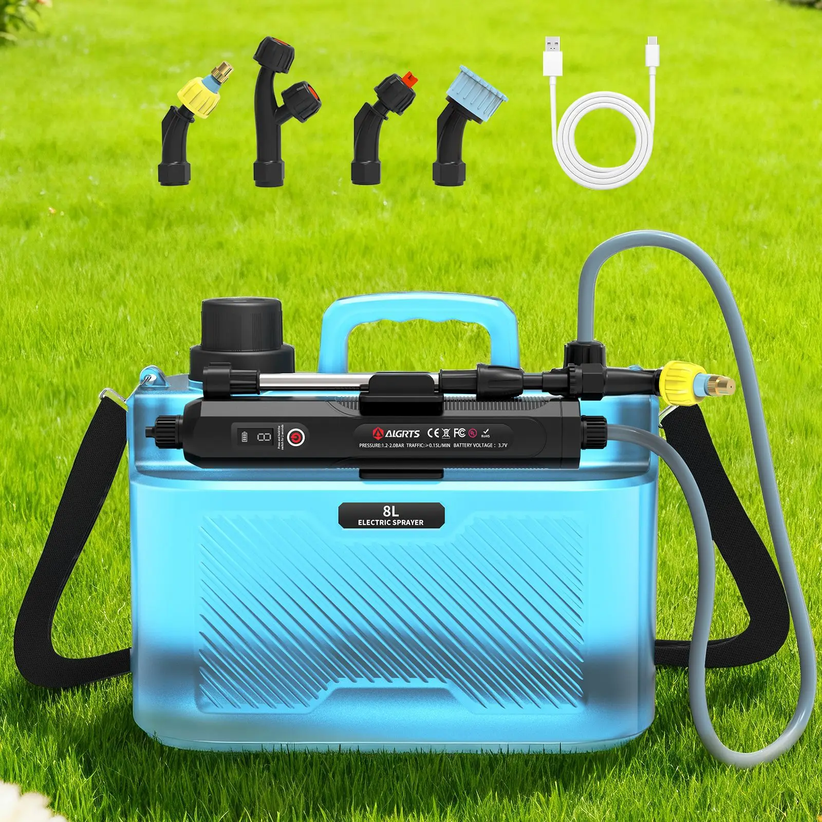 8L Electric Garden Watering Agricultural Sprayer, Backpack Spray Gun, Disinfection Gun, Three-speed Speed Regulation Sprayer