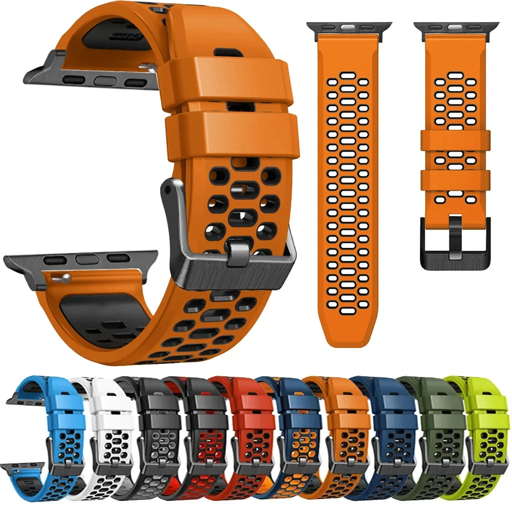 

Спортивный силиконовый ремешок для Apple Watch Ultra 2, 49 мм, 45 мм, 44 мм, 42 мм, дышащий ремешок для iWatch Series 8 9 SE 5 6 7 4, аксессуары для мужчин