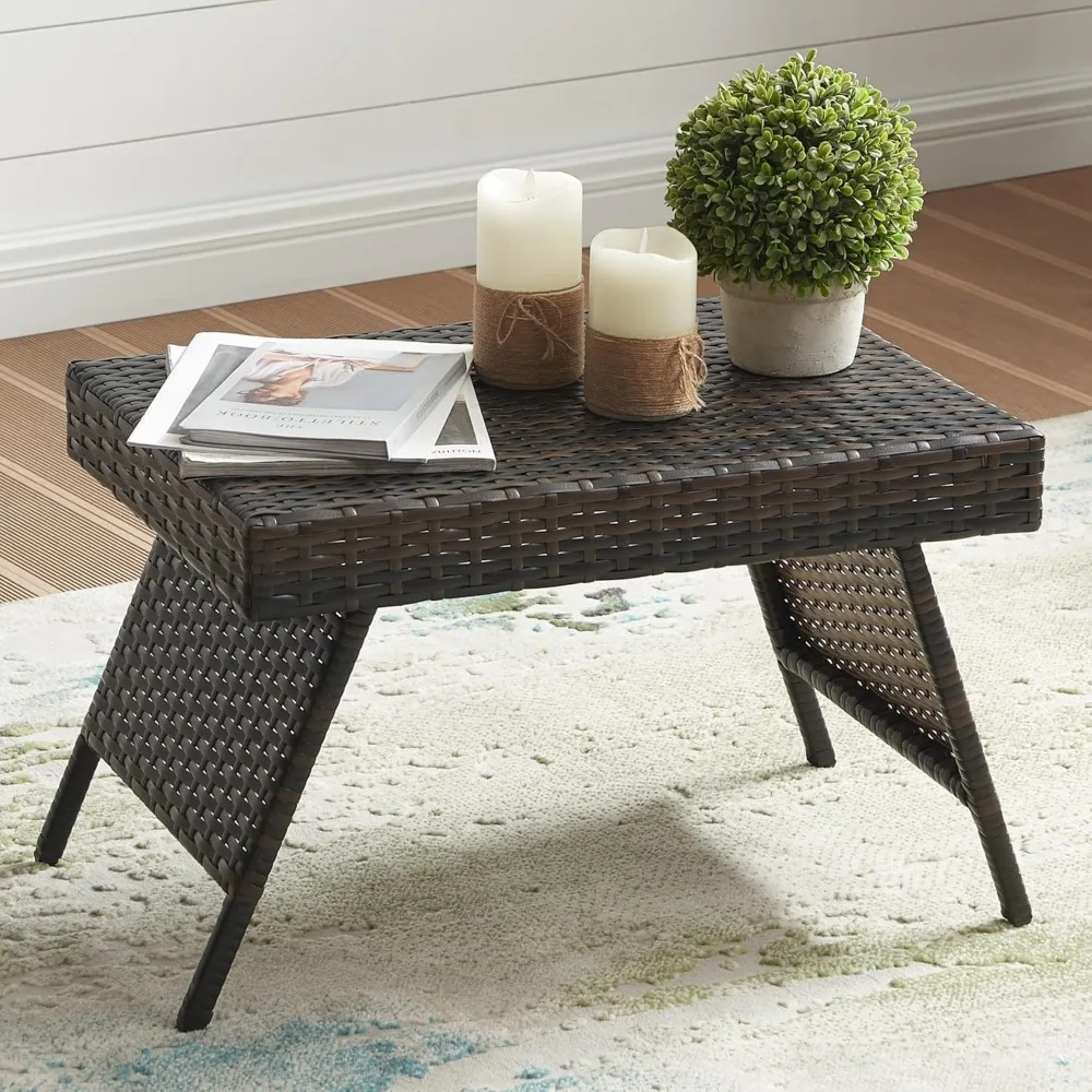 

Outdoor PE Wicker Coffee Table, Rattan Patio Table for Conversation Set, Outdoor Table for Poolside, Garden, Customized
