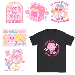 Self-Love Fasihon Women DTF Transfer Stickr Clothing Colorful Love Skull First Iron On Print Patches T Shirts Appliqued DIY