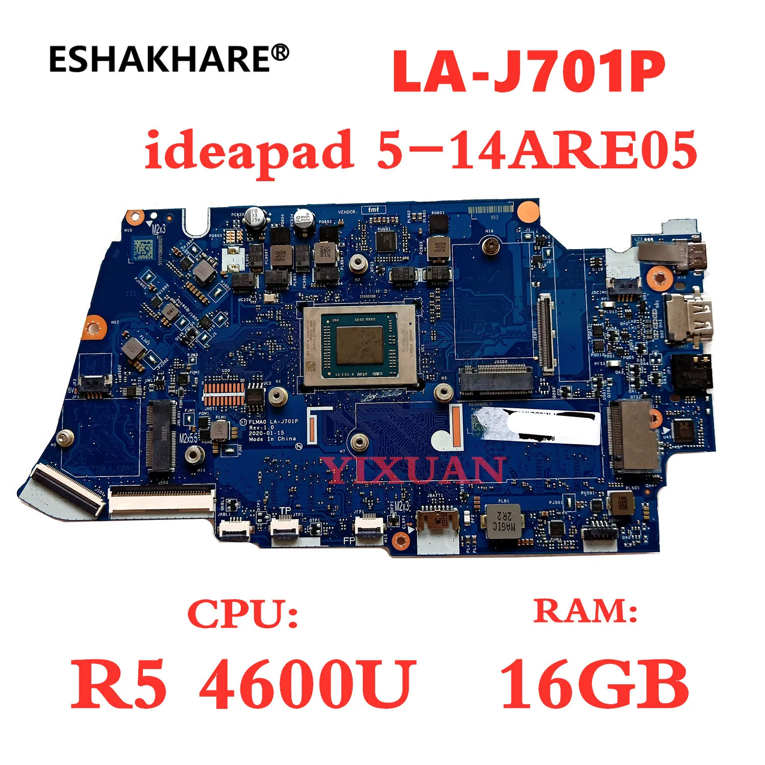 Flma0 La-j701p Placa-mãe para Lenovo Ideapad 514alc05 5-14are05 Placa-mãe do Portátil com r3 r7 r5 4600u 8gb 16gb 100 Teste ok