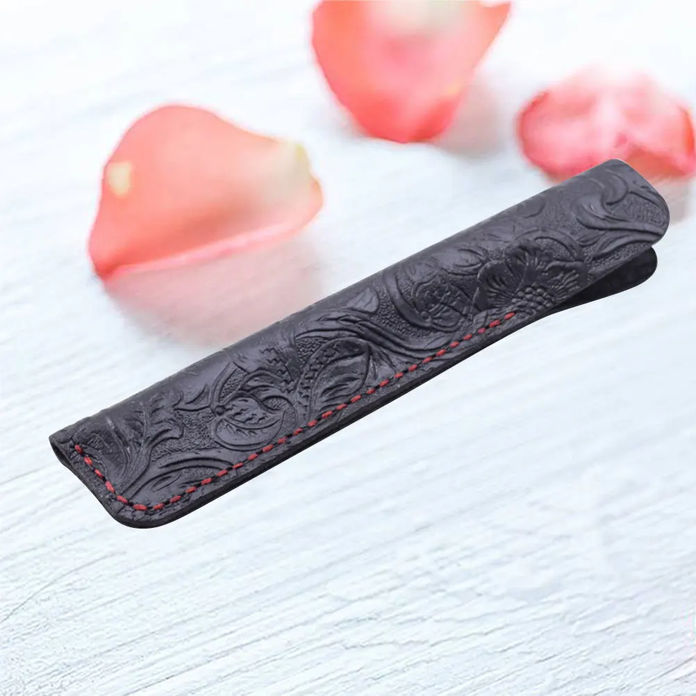 القلم اليدوية جلد البقر كم واقية للأقلام الحقيبة أقلام مكتب القرطاسية المدرسية هدية نحت أسود