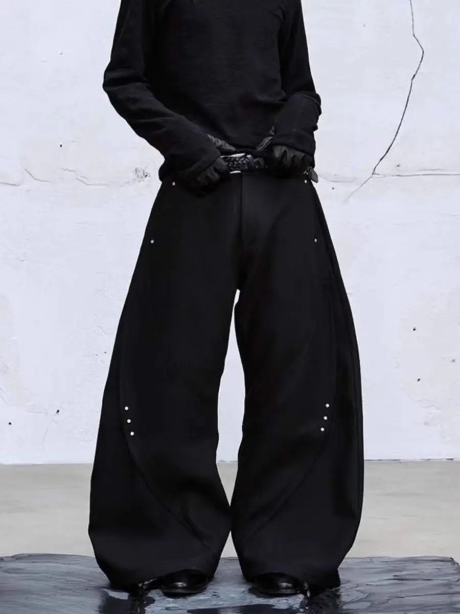 

American Ghost Knife Men's Casual Pants Rivet Trimmed High-End CleanFit Loose Leggings Straight Tube Zipper mid Waist Long