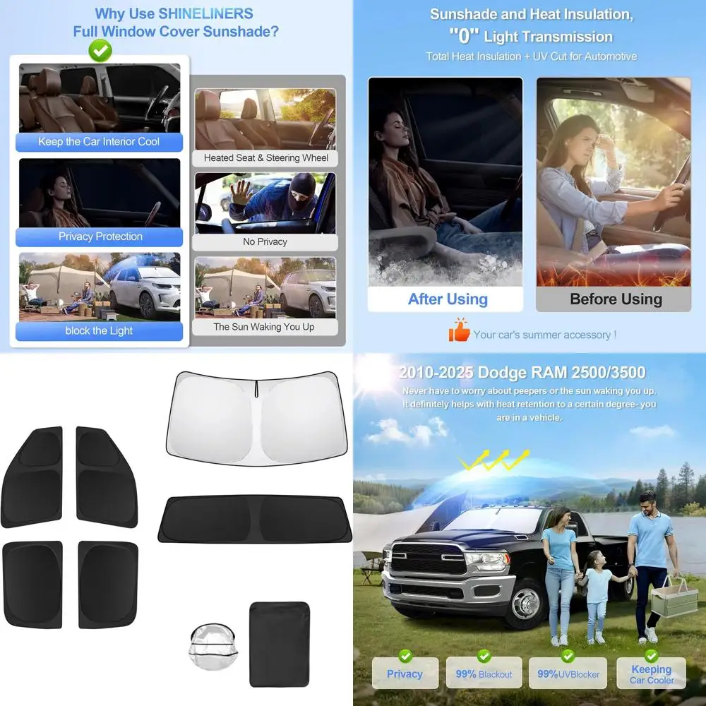 

Dodge RAM 2500-3500 2010-2025 Car Window Sunshades, Full Coverage UV Protection, Privacy for Outdoor Camping