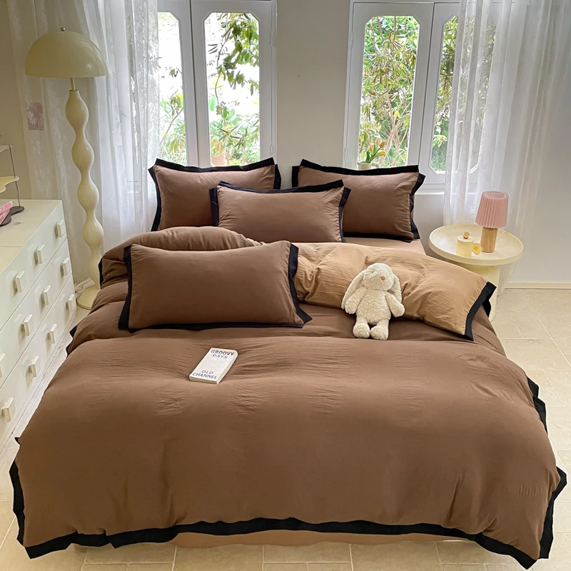 Ins Style Bedding Set  High Weight Heavy Water Washing Wool  Style Double Color Bed Sheet Cover Pillowcase Set For Summer Winter