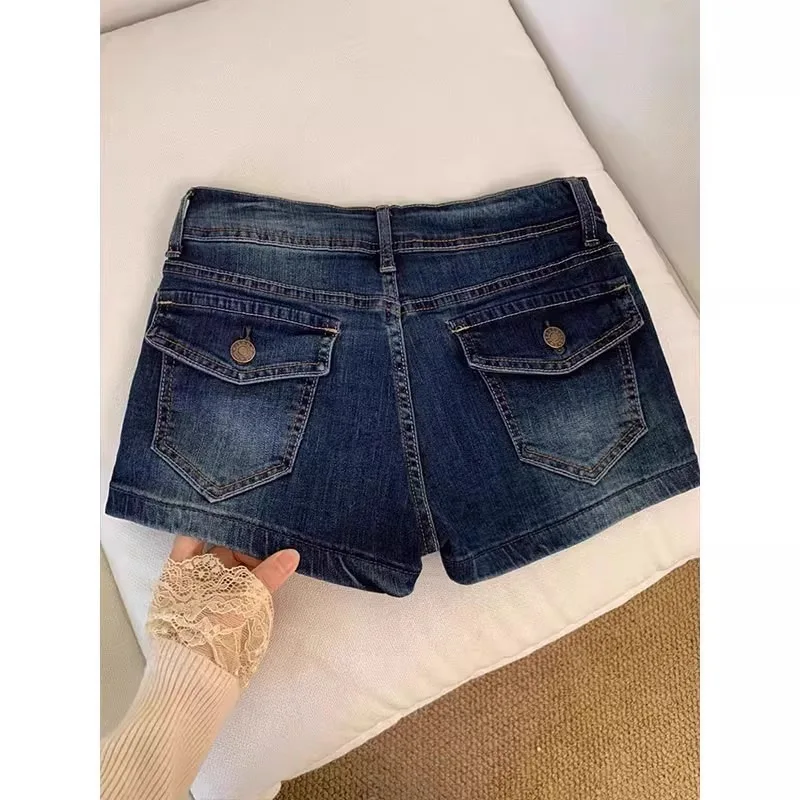 New Sexy Hot Girl Low-waist Retro Blue Denim Shorts 2026 Summer Women's Fashion Slimming A-line Mini Shorts view 2