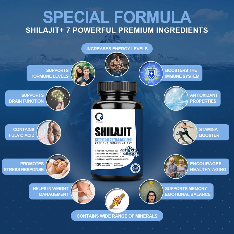 Shilajit Capsules, Endurance, Vitality, Brain Support, with Natural Fulvic Acid, 120 Capsules Dietary Supplement