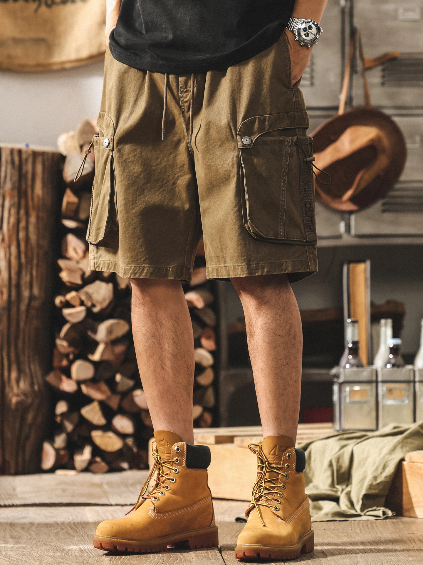 

American Retro Workwear orts Men Summer New Loose Large Size Trendy Brand Mid-Pants Men Casual Five-Point Pants