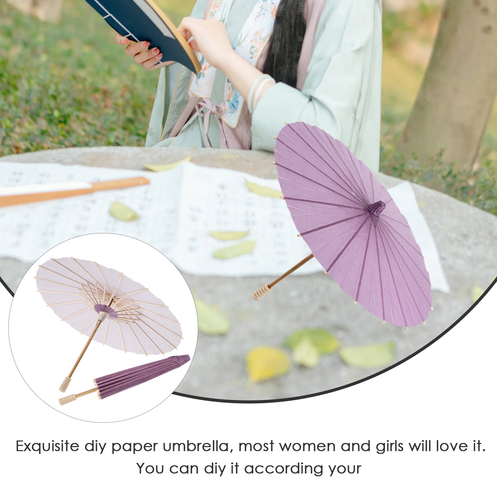 

2pcs Diy Paper Prop Decorative Blank Festival Umbrella Vintage Handmade Classic Umbrella Reusable Costume Props Cosplay Dance