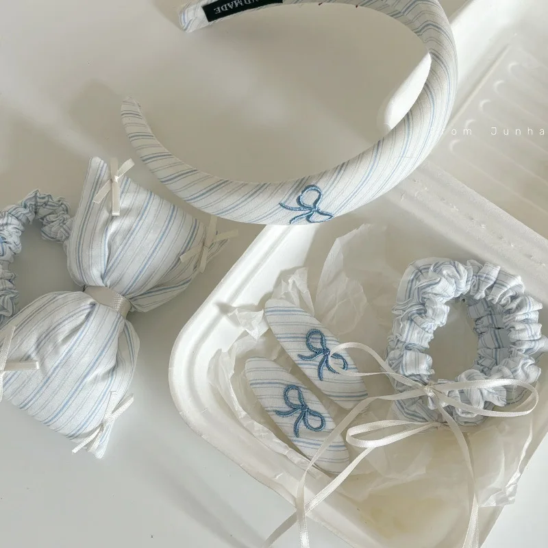 Süße Haarspangen für Damen, süße blaue Schleife, Haarspange, Band, Haarband-Kombination, frisches Fransen-Clip-Stirnband, vielseitiges Haar-Accessoire