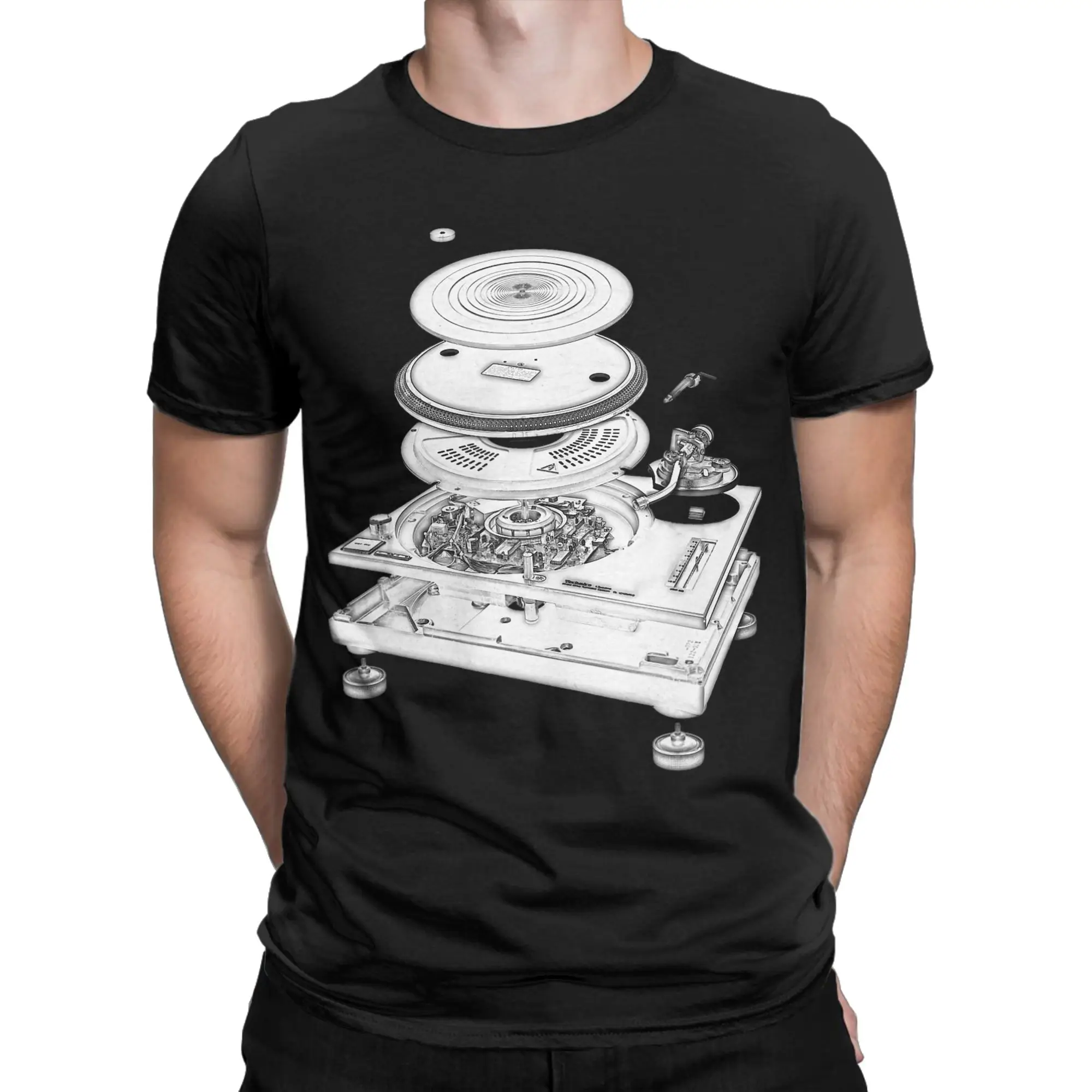 Men's DJ Turntable T Shirts 1210 MK2 Exploded Blueprint 100% Cotton Tops Novelty Short Sleeve Neck Tee Shirt Plus Size T-Shirt