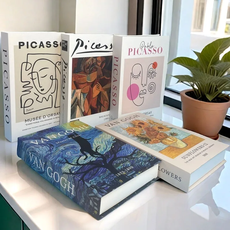 

Boho Abstract Fake Book Storage Box Decorative Books Coffee Table Home Decor Living Room Van Gogh Monet Picasso Matisse Bauhaus