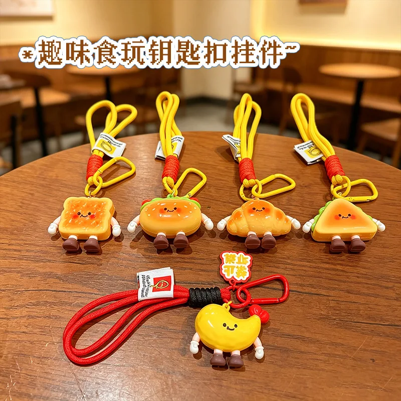 Cartoon Bread Cookie Burger Pendant Keychain Kids Friends Charm Backpack Hanging Key Chain Creativity Food Series Keyring Gift view 3