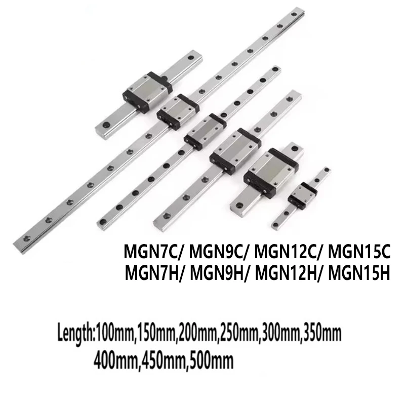 1PC 2PCS MGN12 MGN9 MGN15 MGN7 100 200 250 300 350 400 450 500 550 mm linear rail guide + MGN12H MGN9H MGN12C MGN15H Carriage
